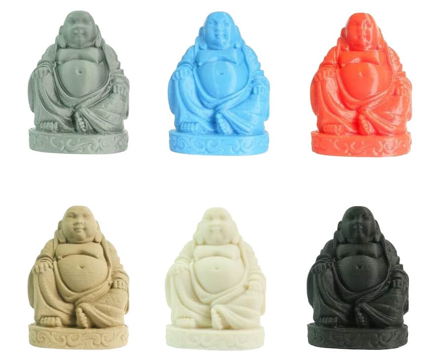 Un même objet imprimé en 3D dans six couleurs différentes